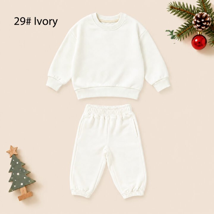 Wholesale kids french terry sweatsuit set ivory