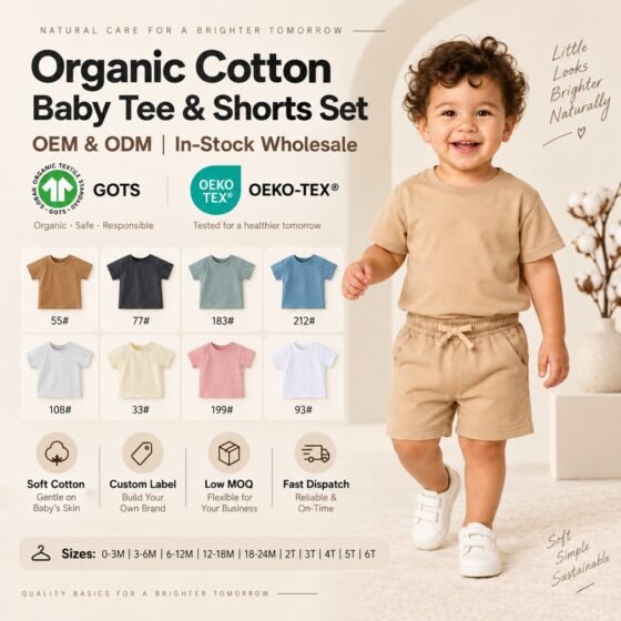 Wholesale organic cotton baby T-shirt with in-stock color options and baby size range