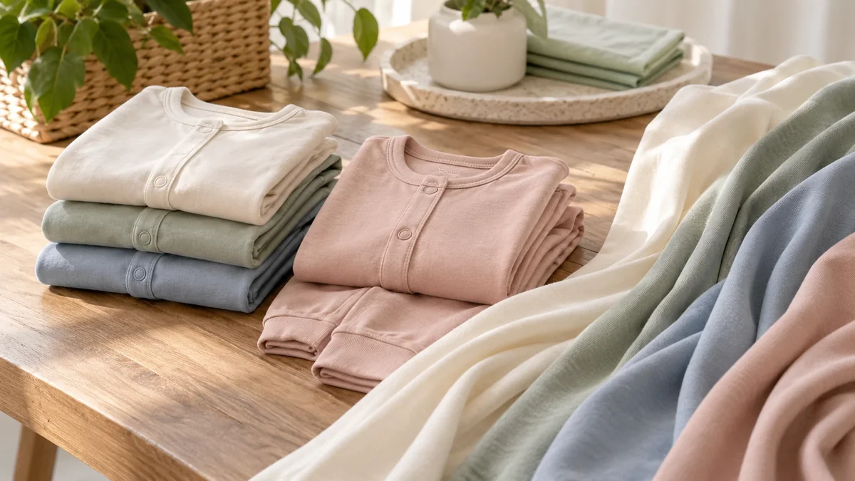 Baby pajamas made with soft stretch viscose derived from bamboo