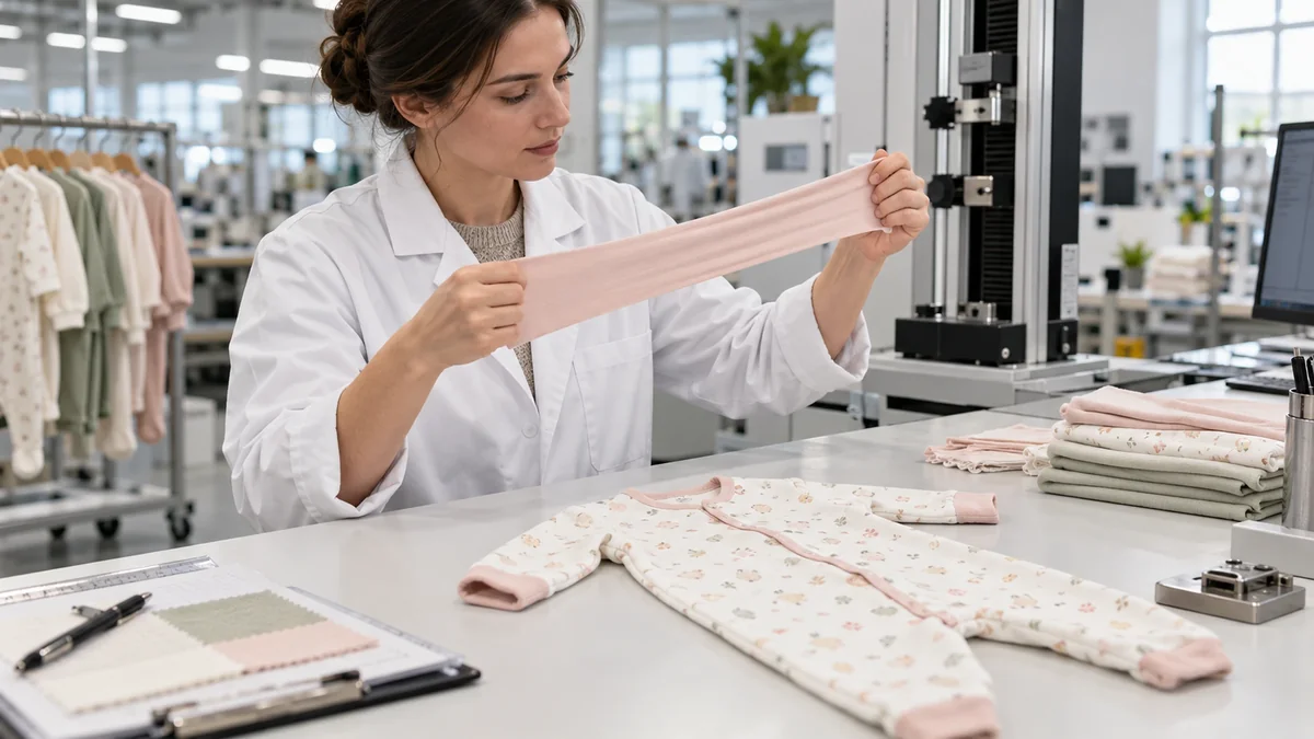 Stretch and recovery test on bamboo-derived viscose baby pajama fabric