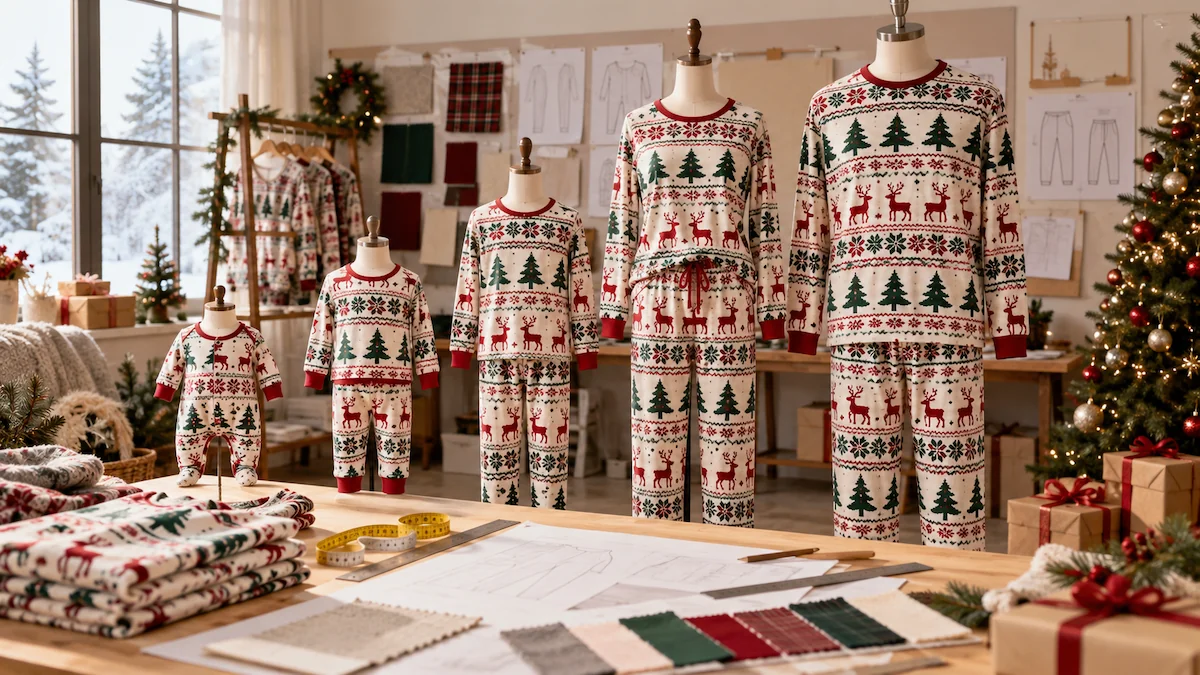 Family Matching Pajamas Size Range Development Family matching pajamas across baby kids and adult size ranges during product development