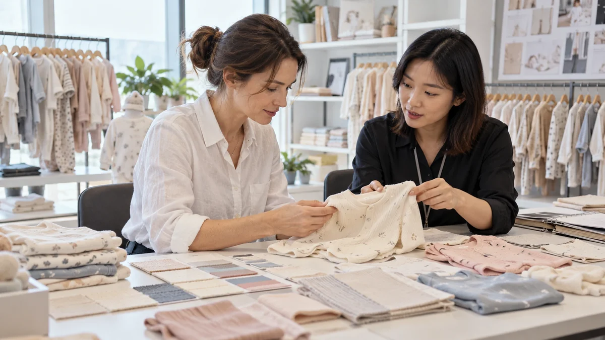 International buyer sourcing baby clothing from a Chinese apparel manufacturer