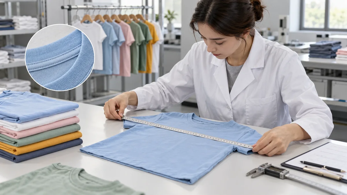 Kids T-shirt neckline rib and fabric undergoing shrinkage testing